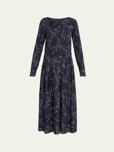 Plan C Pleated Long-Sleeve Midi Dress
