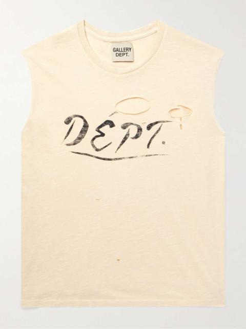 Cropped Distressed Logo-Print Cotton-Jersey Tank Top