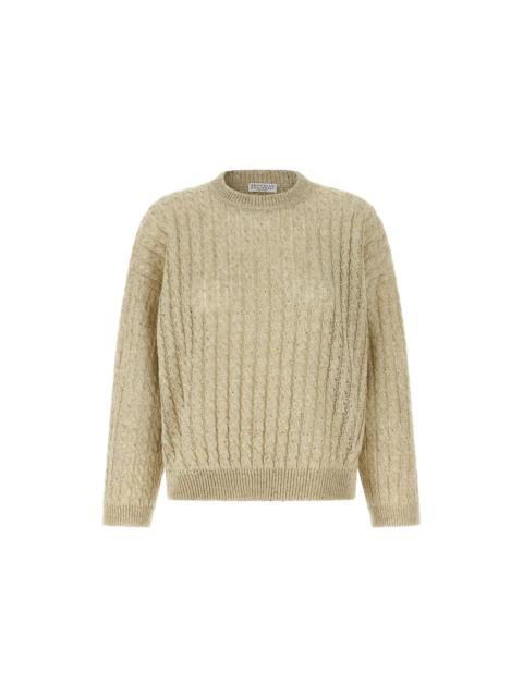 Brunello Cucinelli BRUNELLO CUCINELLI Dazzling Cable Beige Linen Blend Sweater