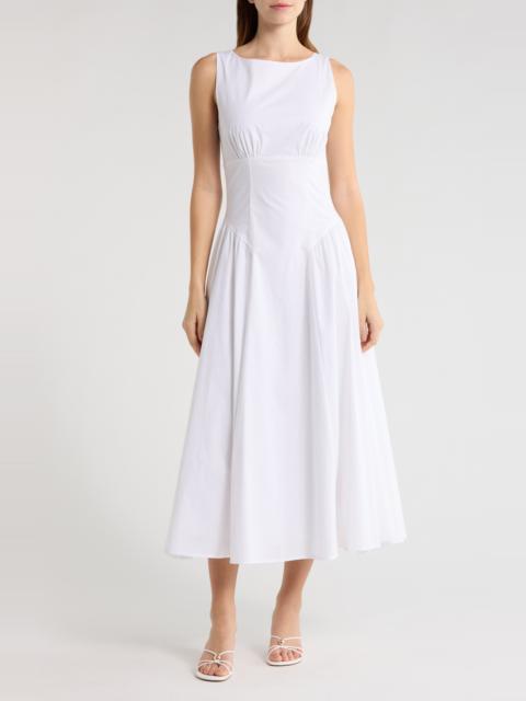 STAUD STAUD Gwen Shaped Waist Stretch Cotton Dress in White at Nordstrom