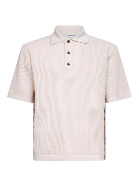 Burberry Burberry Men Beige Cotton Mesh Polo Shirt With Check Trims