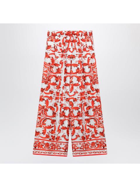 Dolce & Gabbana Dolce&Gabbana Wide-Leg Maiolica-Print Silk Pants In Orange Women