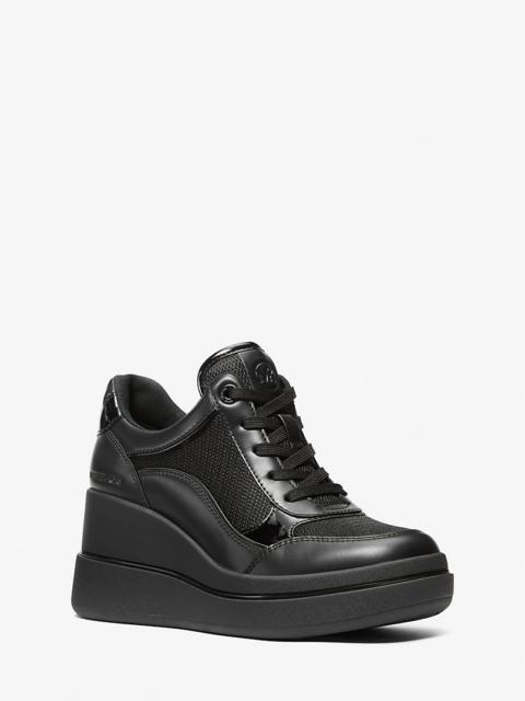 MICHAEL KORS Emmy Leather and Mesh Wedge Trainer