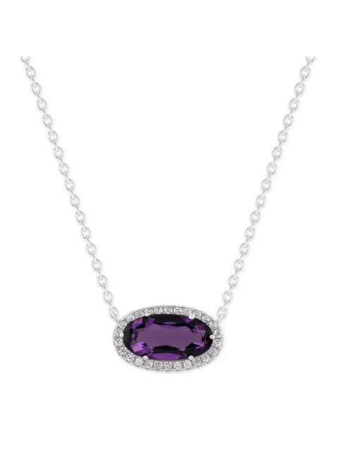 Other Designers DiamondMuse Belacqua Amethyst February Birthstone Halo Pendant Necklace in Sterling Silver, Oval Cut