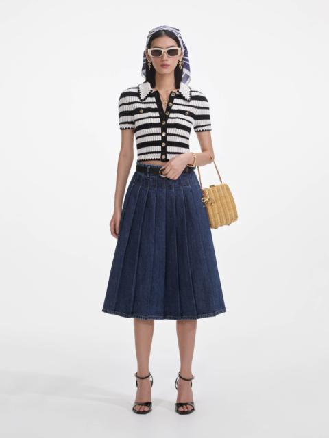 self-portrait Cream And Black Striped Crochet Top