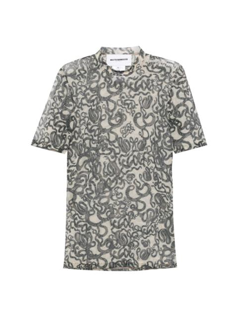 MELITTA BAUMEISTER snake-print semi-sheer T-shirt