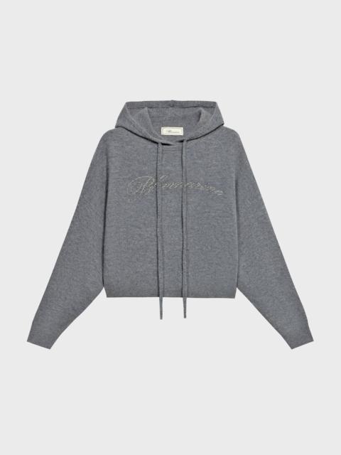 Blumarine WOOL HOODED SWEATER WITH RHINESTONE LOGO