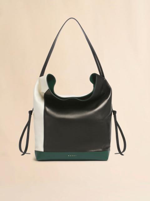 Marni WHITE BLACK AND GREEN LEATHER POD 2.0 LARGE HOBO BAG