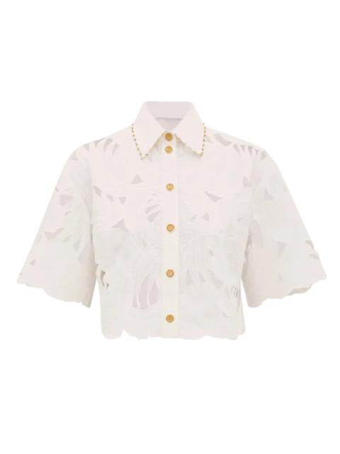 Zimmermann Mahon Embroidered Crop Shirt in Ivory