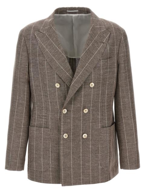 Brunello Cucinelli Men Pinstriped Deconstructed Blazer