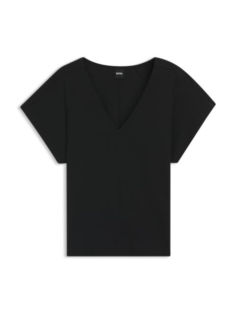 BOSS V-NECK TOP IN COTTON CREPE WITH LUSTROUS PIPING