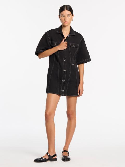 SIR. Orlan Denim Shirt Dress - Washed Black