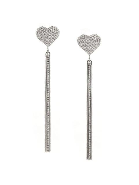 Alessandra Rich Crystal-Heart Tassel Earrings