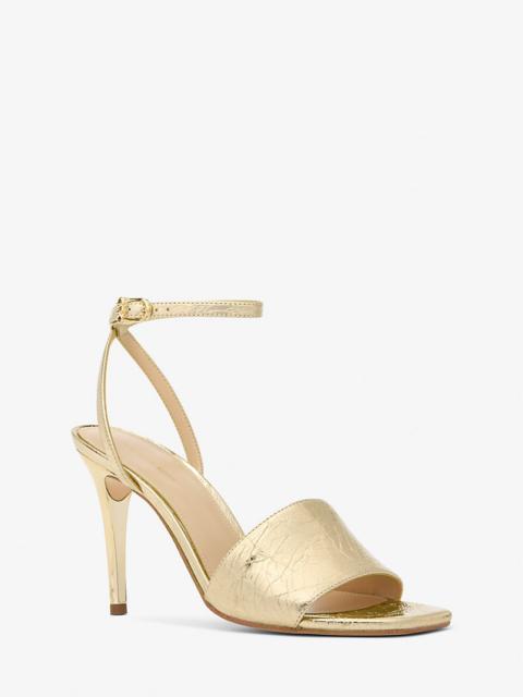 MICHAEL KORS Elyse Crackled Metallic Leather Sandal