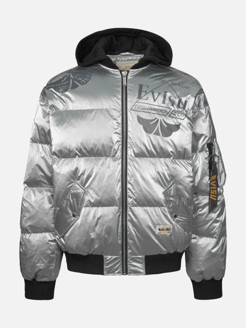 EVISU Logo and Kamon Print Bomber Down Jacket