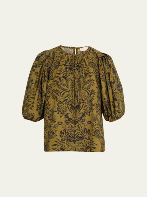 ULLA JOHNSON Frantiska Floral Poplin Puff-Sleeve Blouse