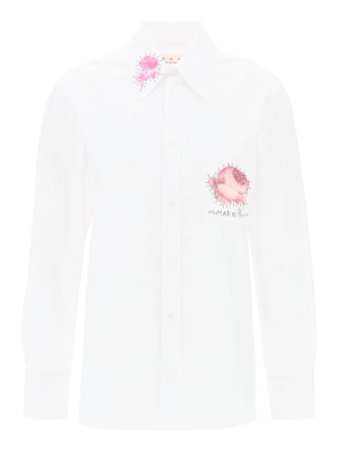 Marni "Shirt With Flower Print Patch And Embroidered Logo Women