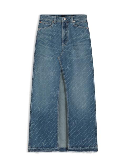 BOSS DENIM SKIRT WITH LOGO PINSTRIPE PATTERN AND FRONT SLIT