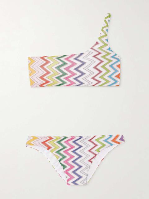 Mare one-shoulder striped metallic crochet-knit bikini Multi