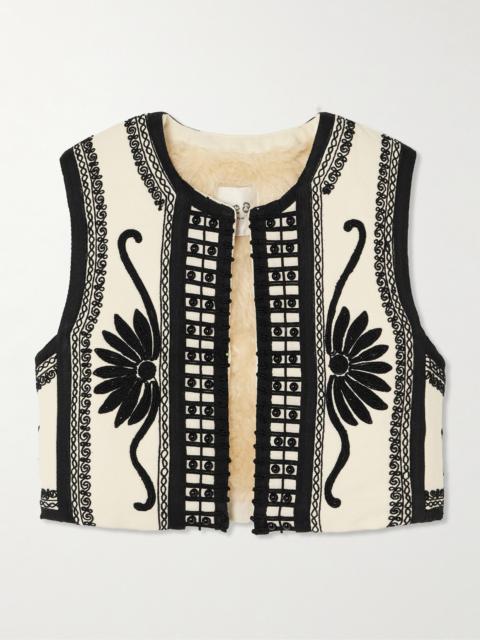 Sea Ambrose Cropped Bead-embellished Embroidered Cotton-canvas Vest
