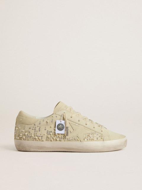 Golden Goose Women’s Super-Star in beige suede with pearls and Swarovski crystals