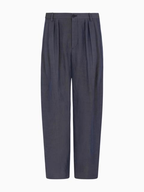 GIORGIO ARMANI LINEN AND VISCOSE TWILL TWO-PLEAT TROUSERS