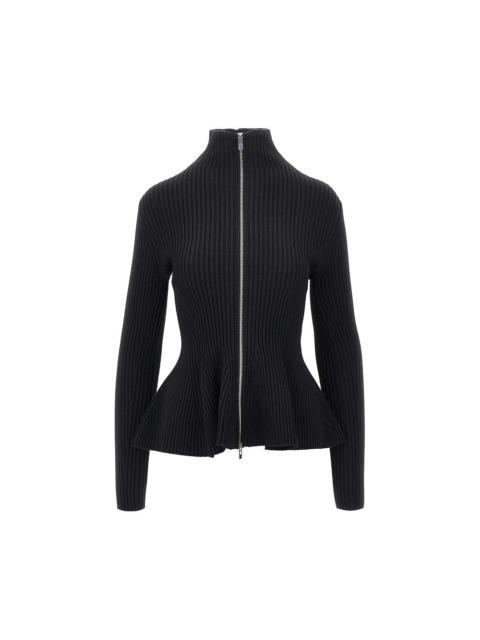 Alaïa Alaia Ribbed Wool Peplum Cardigan Black Women
