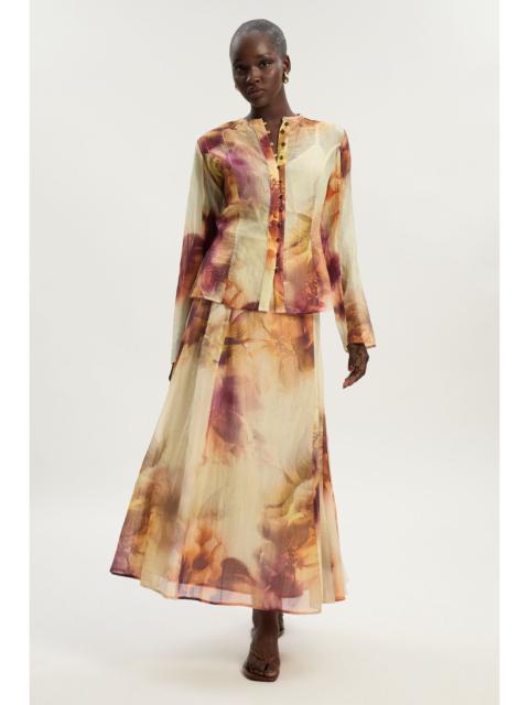 KAREN MILLEN Floral Print Crinkle Georgette Woven Midi Skirt