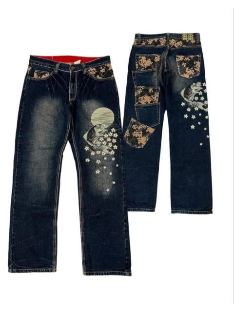 Archival Clothing - Multipocket Fish Koi Embroidery Karakuri Tamashi Jeans
