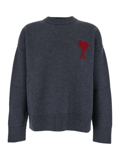 AMI Paris Ami Paris Men Grey Crewneck Sweater With Adc Embroidery On The Front In Wool Man