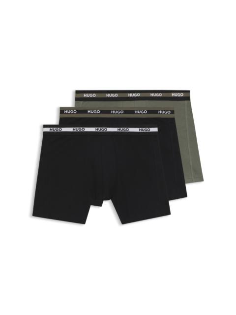HUGO THREE-PACK OF BRANDED BOXER BRIEFS IN STRETCH COTTON