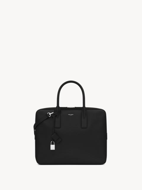 SAINT LAURENT MUSEUM SMALL FLAT BRIEFCASE IN BLACK TEXTURED LEATHER