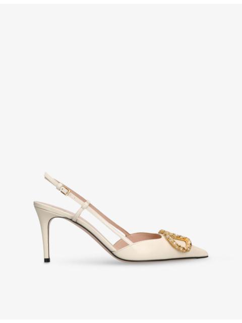 Valentino Vlogo 80 Crystal-Embellished Leather Slingback Courts