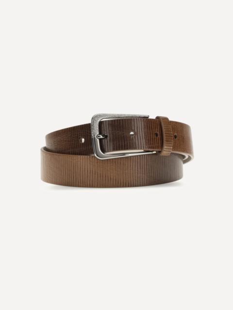 Brunello Cucinelli Carved leather Belt with Shimmering Buckle