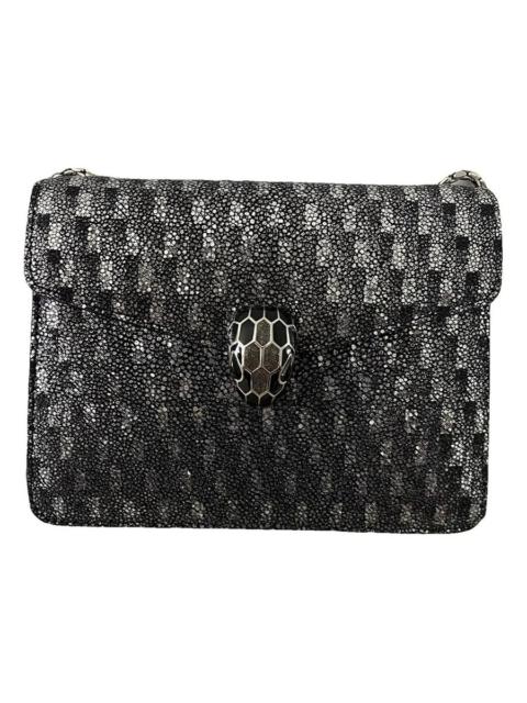 Bvlgari Serpenti Forever Crossbody Bag In Black And Silver Geometric Galuchat