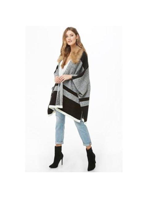 Forever 21 - Forever21 Oversized Fur Trim Kimono Poncho Cardigan