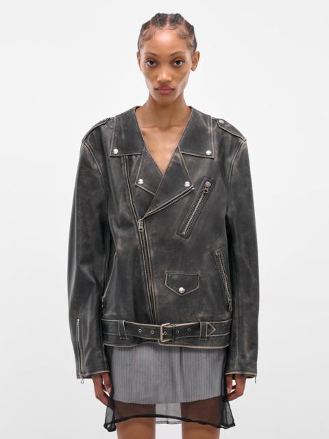 MM6 Maison Margiela Black Worn Leather Biker Jacket