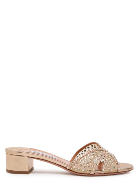 AQUAZZURA Aquazzura Crystal Lover 35 Embellished Metallic Nappa Mules