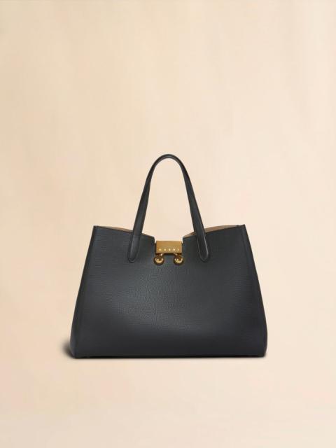 Marni BLACK LEATHER MEDIUM TRUNKAROO TOTE HANDBAG