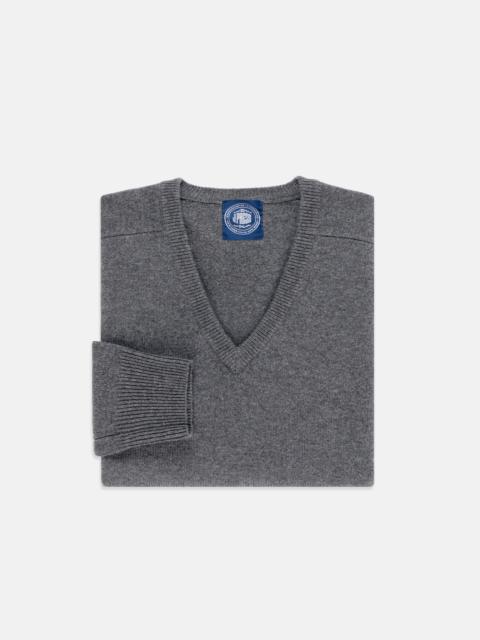 J. PRESS GREY MIX LAMBSWOOL V-NECK SWEATER