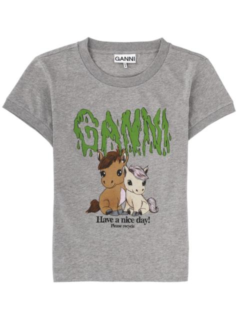 GANNI T-SHIRT IN COTONE CON STAMPA E LOGO