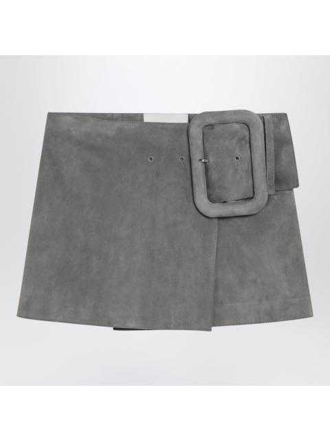 AMI Paris Ami Paris Grey Suede Mini Skirt With Large Buckle Belt Women