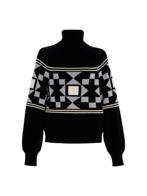 HIGH SPORT Lara Fair Isle Cotton-Blend Turtleneck Sweater black