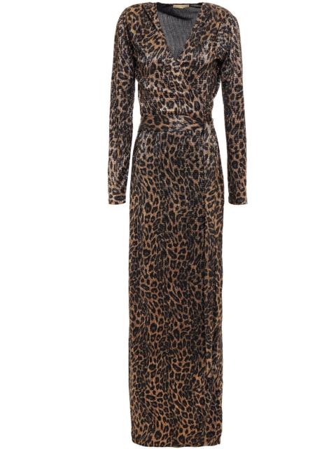 MELISSA ODABASH Metallic leopard-print stretch-jersey maxi wrap dress