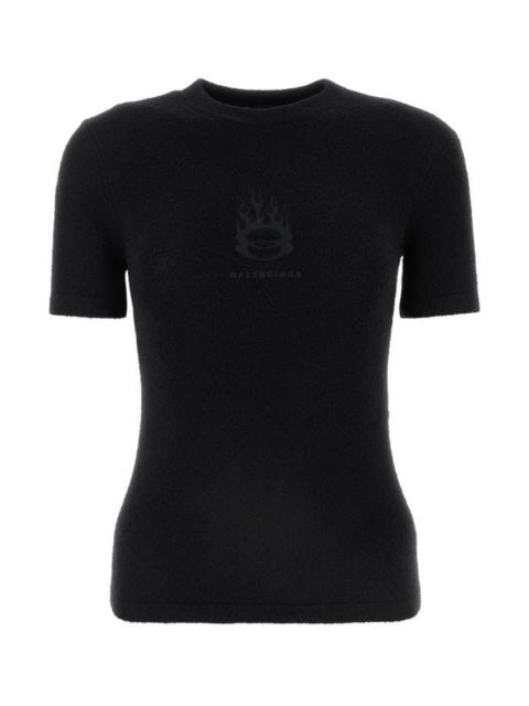 Balenciaga Woman Black Terry Fabric T-Shirt