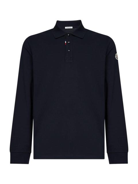 Moncler Moncler Men Blue Cotton Piqué Long-Sleeved Polo Shirt With Logo