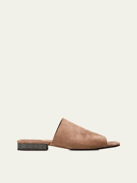 Brunello Cucinelli Monili Suede Mule Sandals