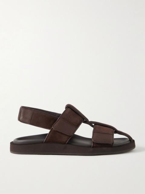 John Lobb Milford Leather-Trimmed Suede Sandals Brown