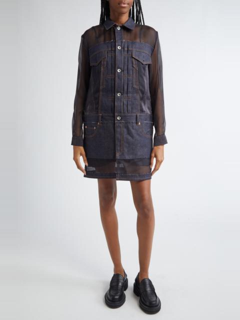■sacai■サカイ■Silk Panel Long Sleeve Denim Dress■ sacai Sacai Silk Panel Long Sleeve Denim Dress in Indigo at