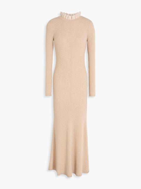 Sandro Ruffled ribbed-knit maxi dress
